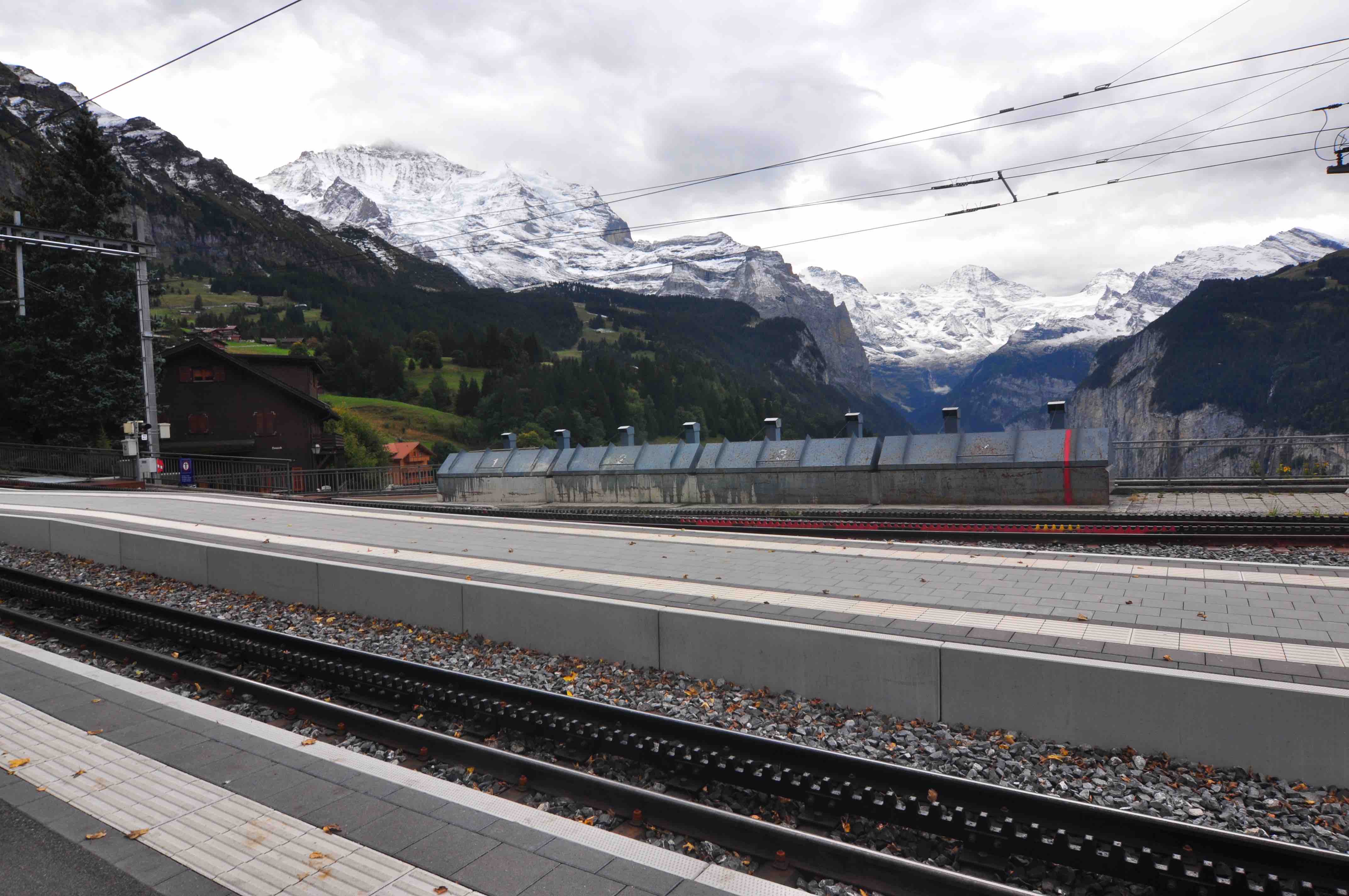 Wengen train station with alps view