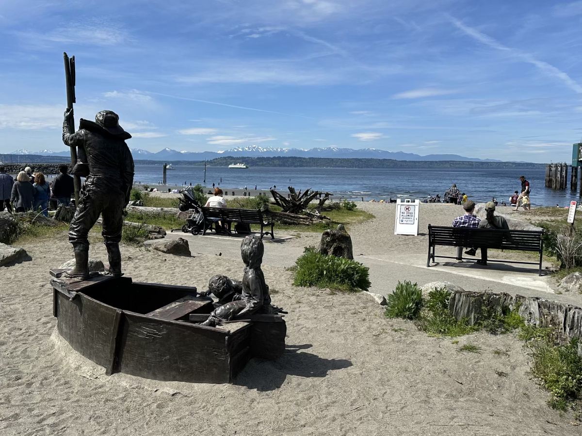 View from Brackett's Landing park with Mt Baker and the Olympic mountains across Puget Sound